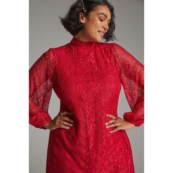 Anthropologie - Maeve Open-Back Lace Mini Dress - Picture 2 of 11